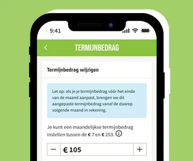 Mijn Greenchoice, het scherm Termijnbedrag staat open