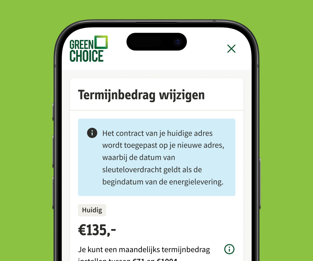 Mijn Greenchoice, het scherm Termijnbedrag staat open