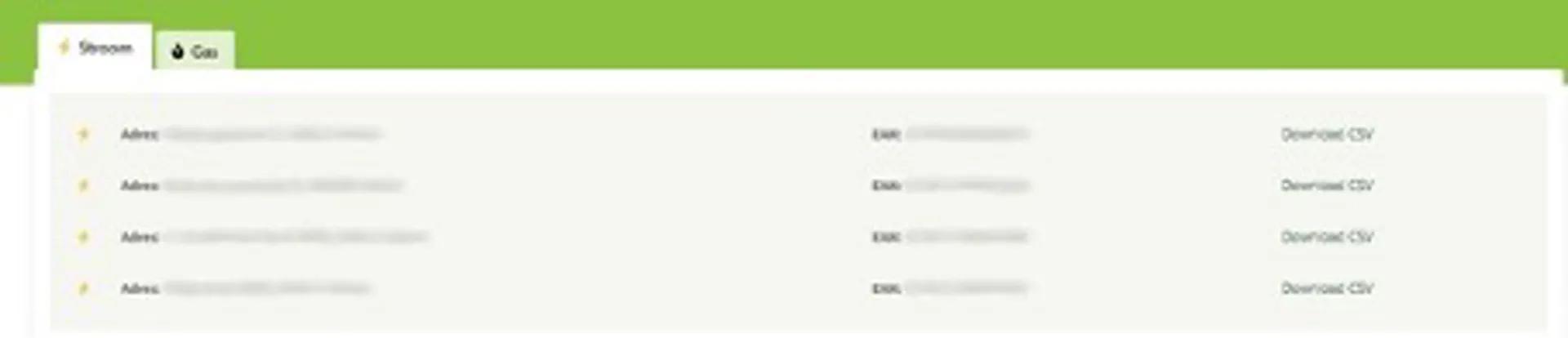 Download verbruiksgegevens Screenshot van Mijn Greenchoice Zakelijk, waarin je de verbruiksgegevens van iedere aansluiting kan downloaden
