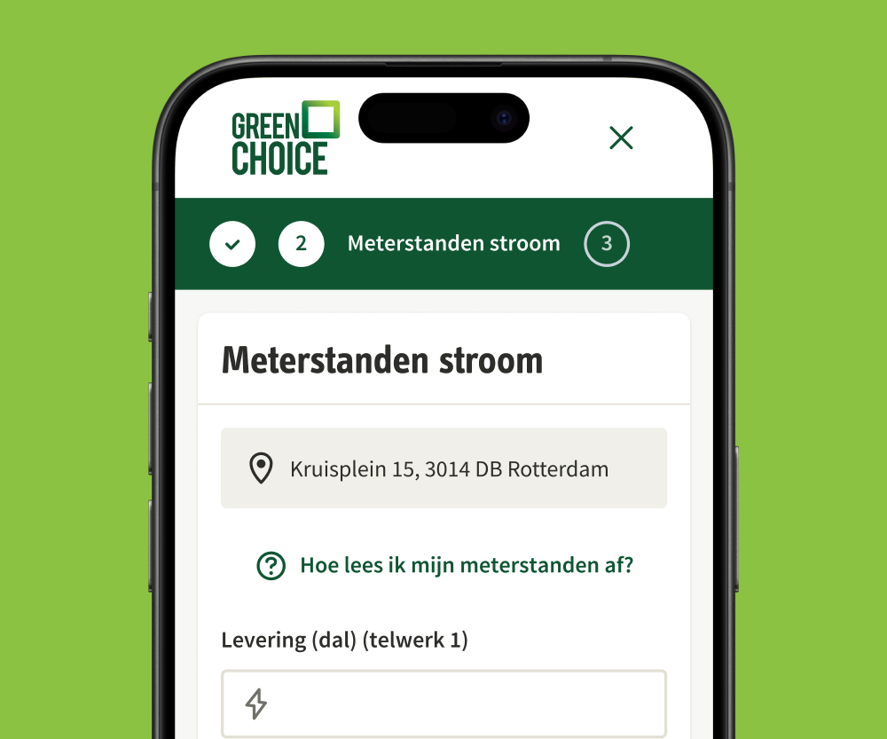 Mijn Greenchoice, het scherm Meterstanden staat open